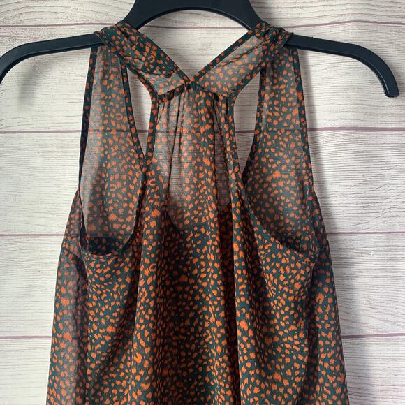 Mine Black and Brown Sheer Racerback Tank Top Button Up Front Pockets Size S - Picture 5 of 14